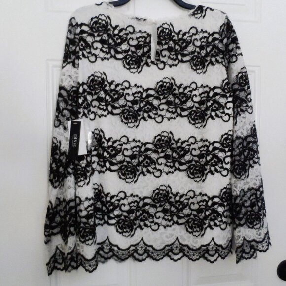 Isaac Mizrahi- Black and white blouse long sleeves - size M , NEW - Picture 8 of 12